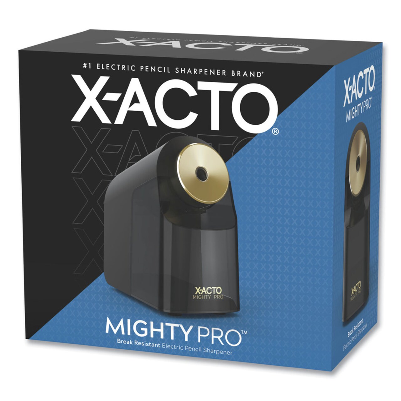 X-ACTO 4 in. x 8 in. x 7.5 in. AC-Powered Mighty Pro Electric Pencil Sharpener - Black/Gold/Smoke